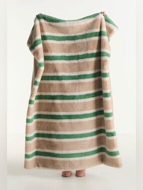 Anthropologie Maeve Printed Faux Fur Throw Blanket, NIP